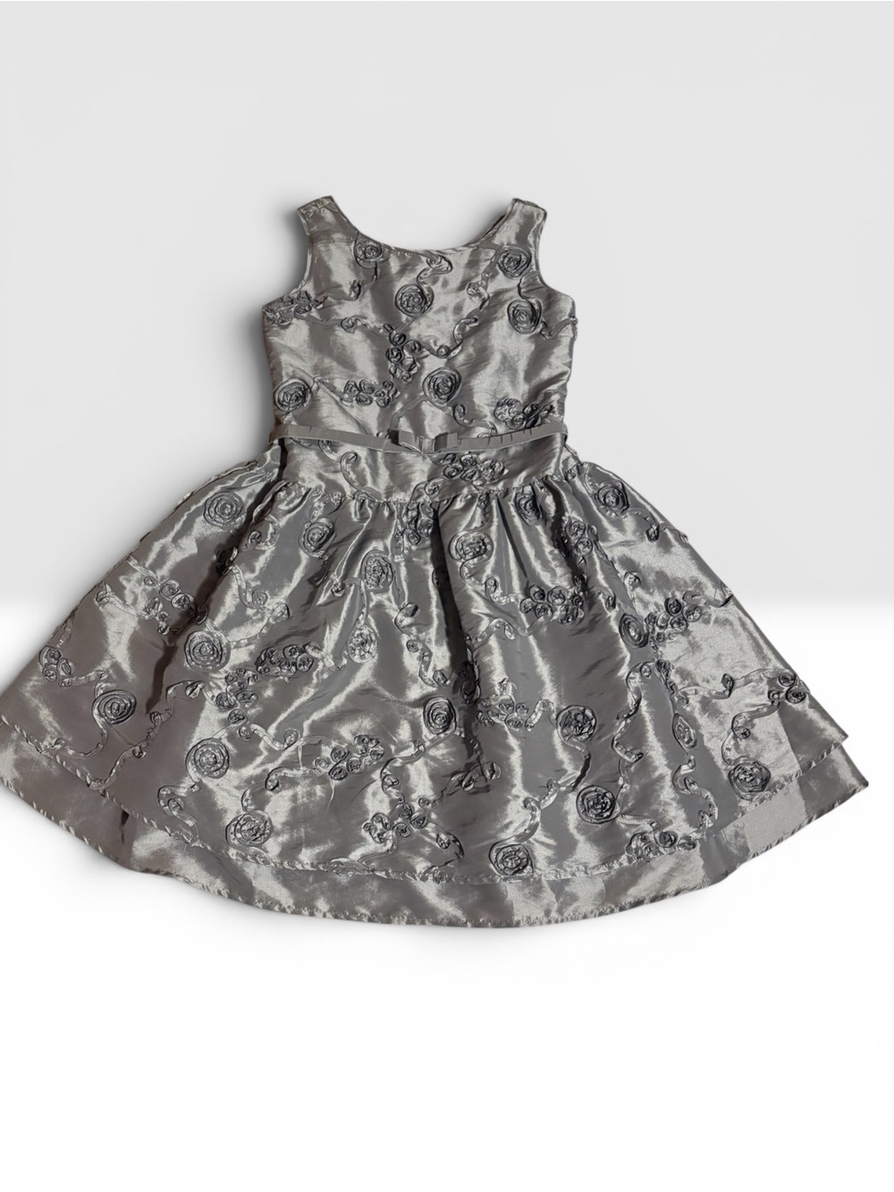 American Girl Silver Floral Embroidered Party Dress